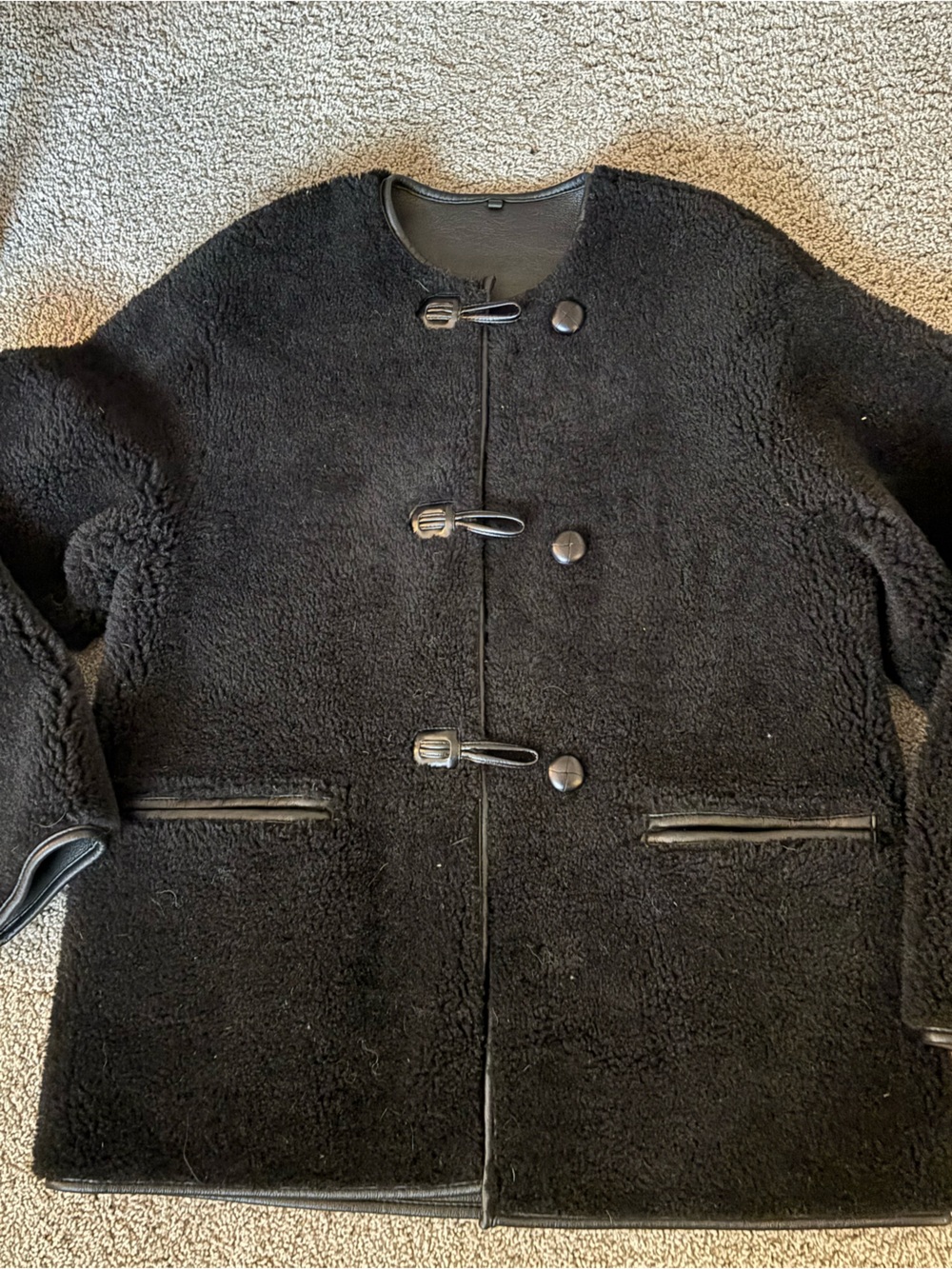 Mango Men's Black Sherpa Toggle Pea Coat